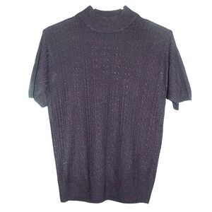 CRYSTAL KOBE women's medium vintage navy blue cable knit mock neck sweater tee